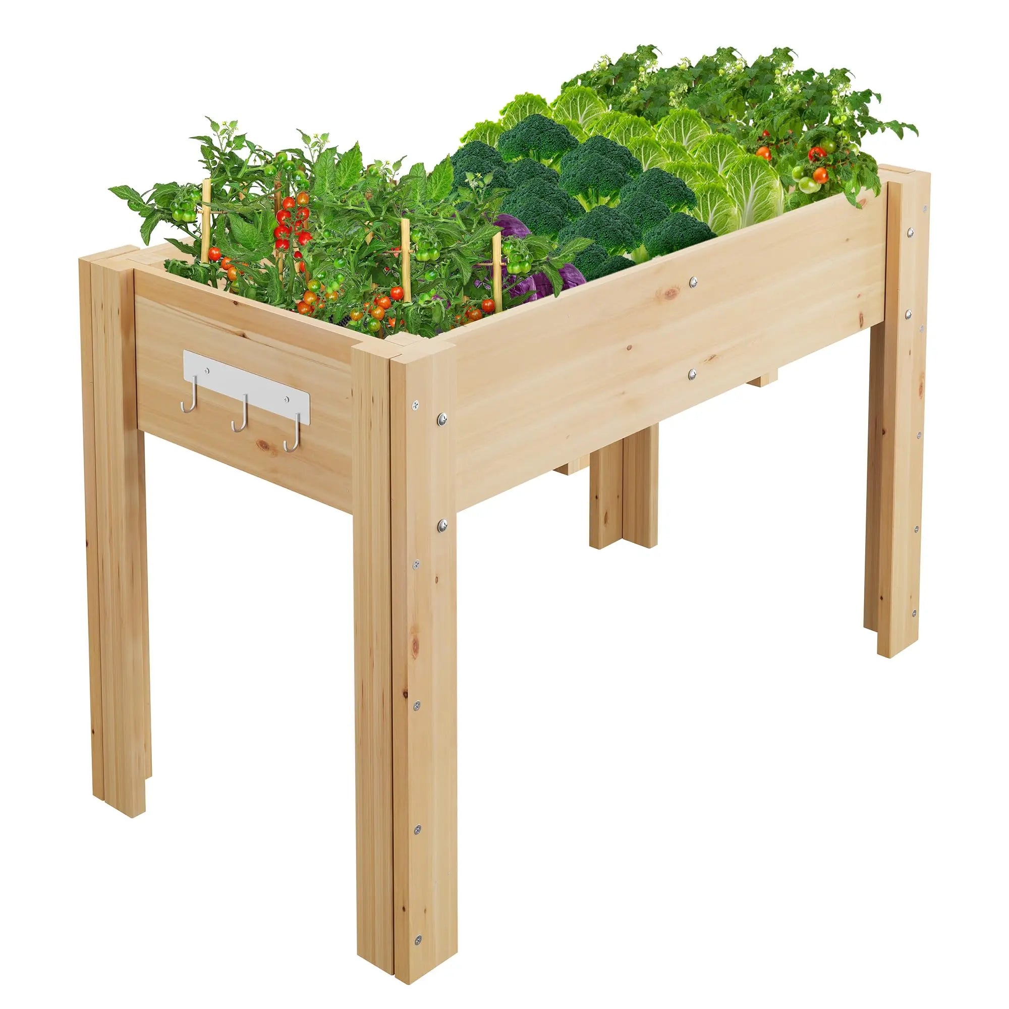 Durable Elevated Wooden Garden Bed with Legs & Hooks