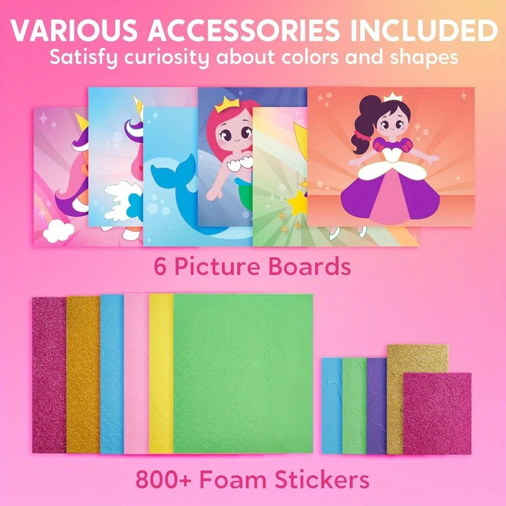 Kids Foam Art Kit EVA Foam Stickers with 6 Art Board and 800+ Stickers DIY Arts Crafts