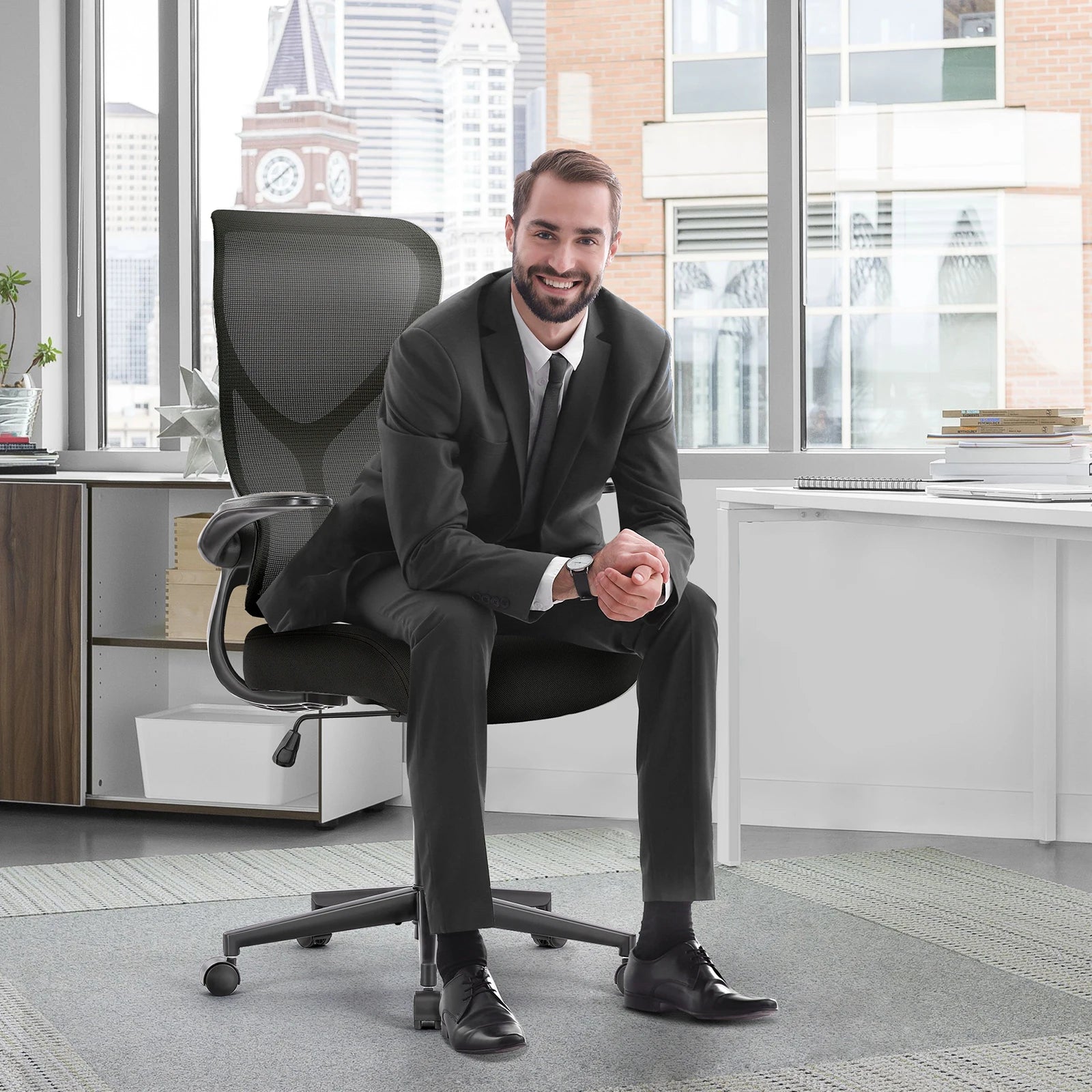 JHK Ergonomic Mesh Lumbar Support Office Desk Computer Chair High Back Swivel Rolling Gaming Chairs With Wheels And Flip-up Arms