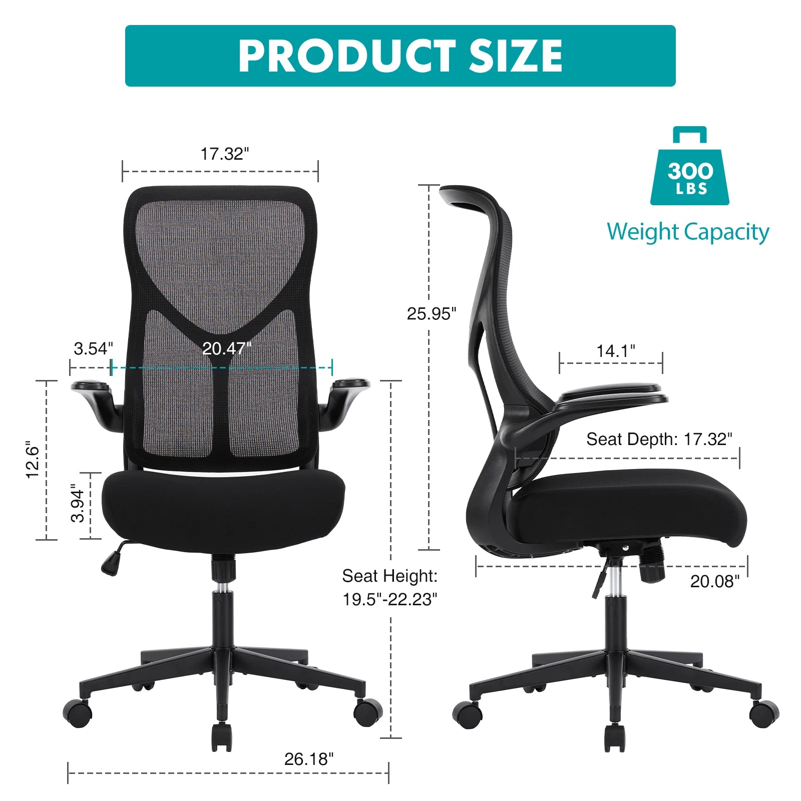 JHK Ergonomic Mesh Lumbar Support Office Desk Computer Chair High Back Swivel Rolling Gaming Chairs With Wheels And Flip-up Arms