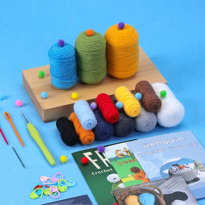 4pcs Ugly Cartoon Animal Frog Owl Pengiun Giraffe Crochet Kit DIY Crafter with Instructions