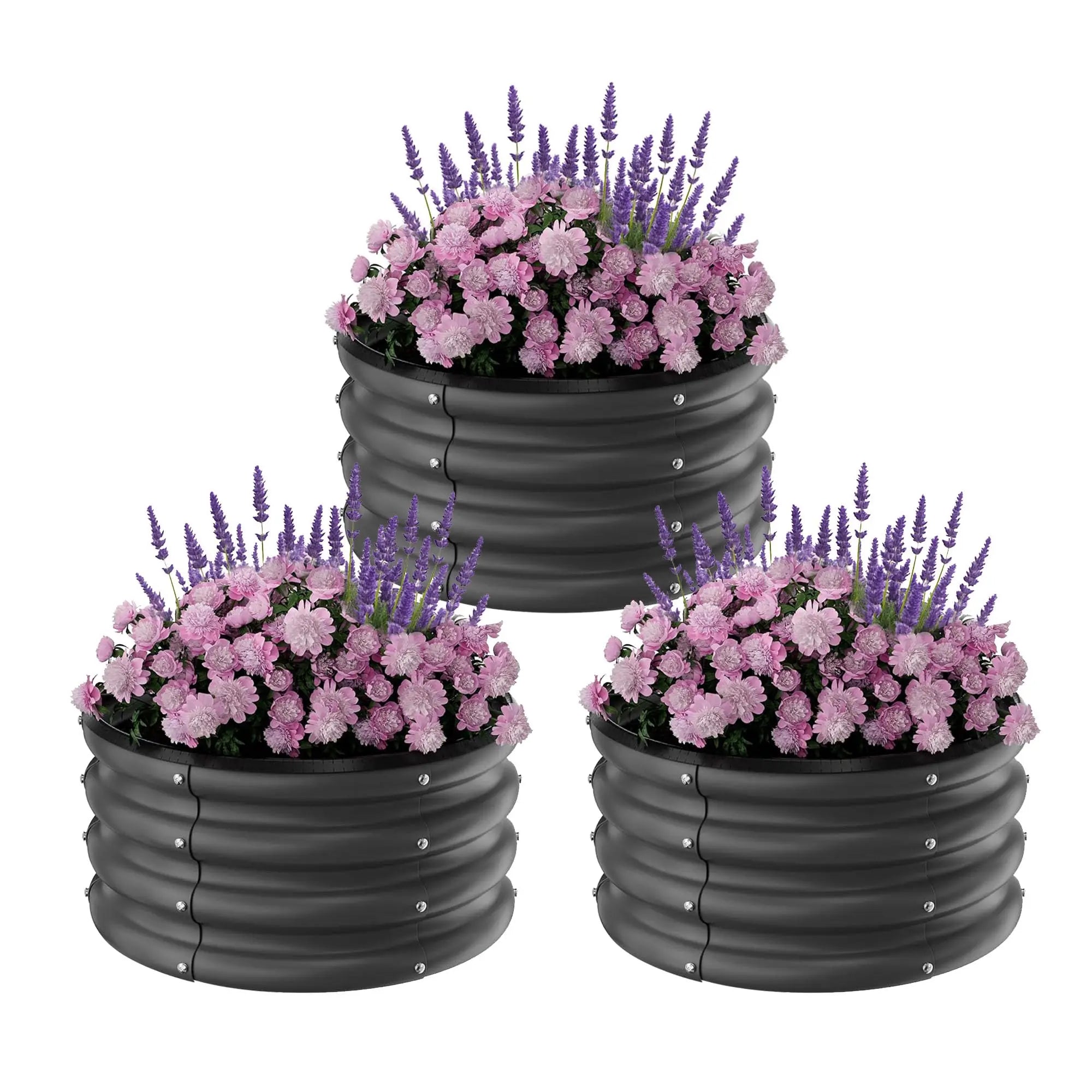 Galvanized Raised Garden Beds Outdoor, 3 Round Metal Planters (2x2x1Ft)