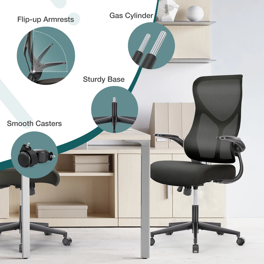 JHK Ergonomic Mesh Lumbar Support Office Desk Computer Chair High Back Swivel Rolling Gaming Chairs With Wheels And Flip-up Arms