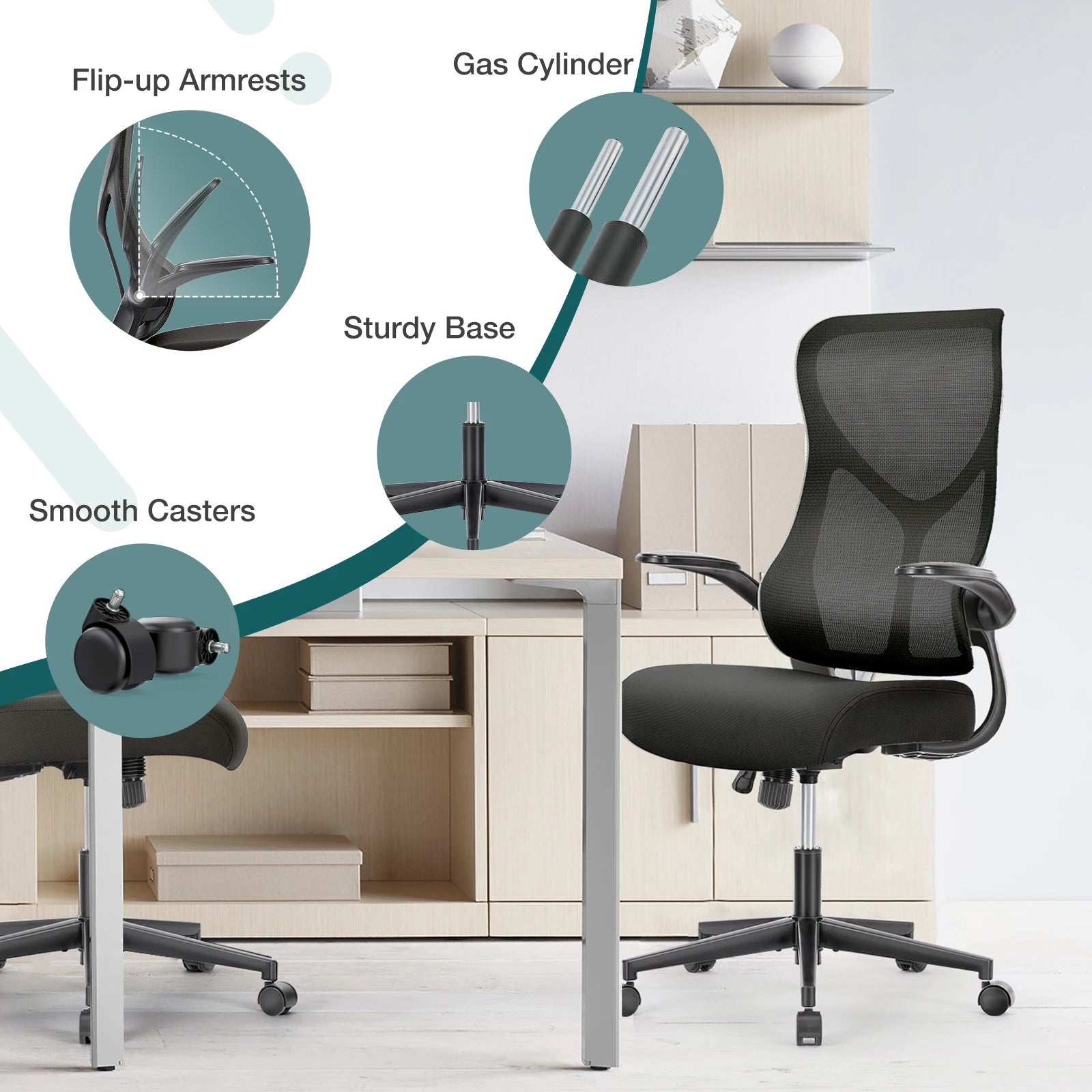 JHK Ergonomic Mesh Lumbar Support Office Desk Computer Chair High Back Swivel Rolling Gaming Chairs With Wheels And Flip-up Arms