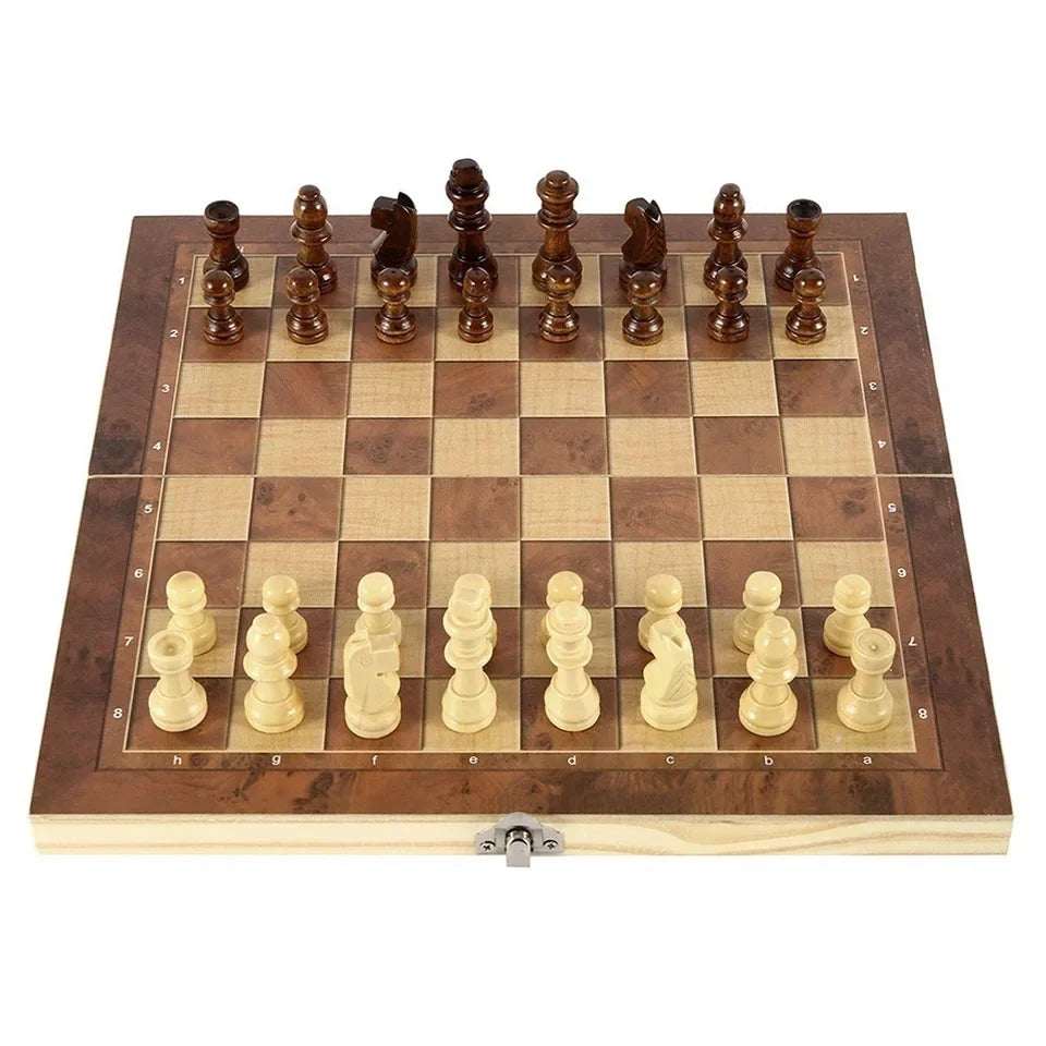 3 in 1 Foldable Wooden Chess Set Educational Strategy Game