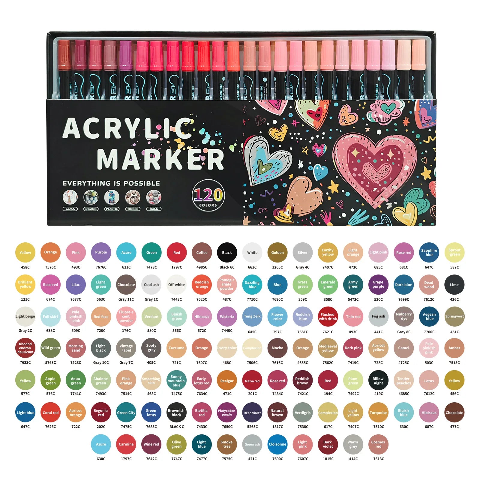 120 Color Dual Tip Acrylic Paint Pen