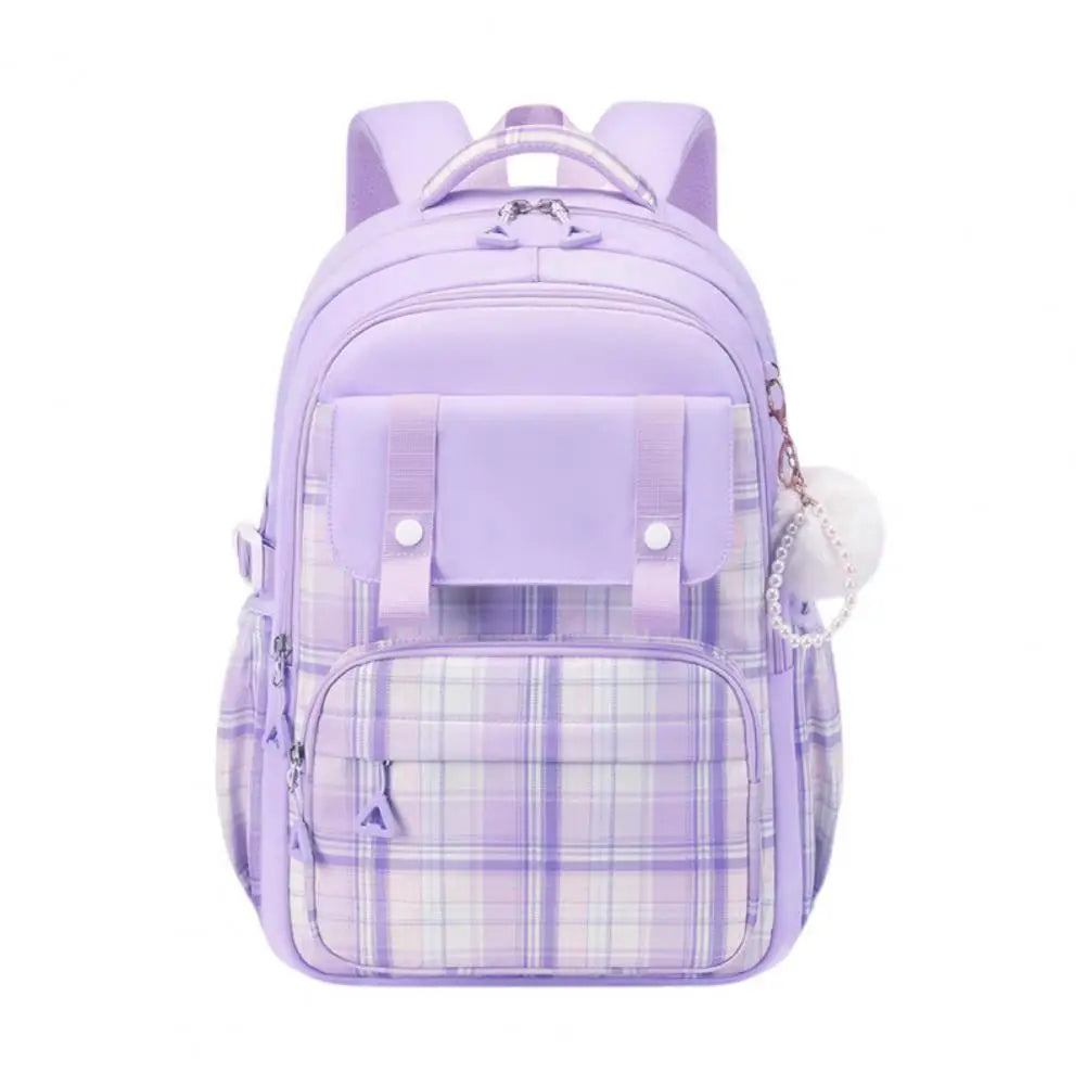 Plush Doll Charm Girls Backpack - Multi Compartments Large Capacity Waterproof