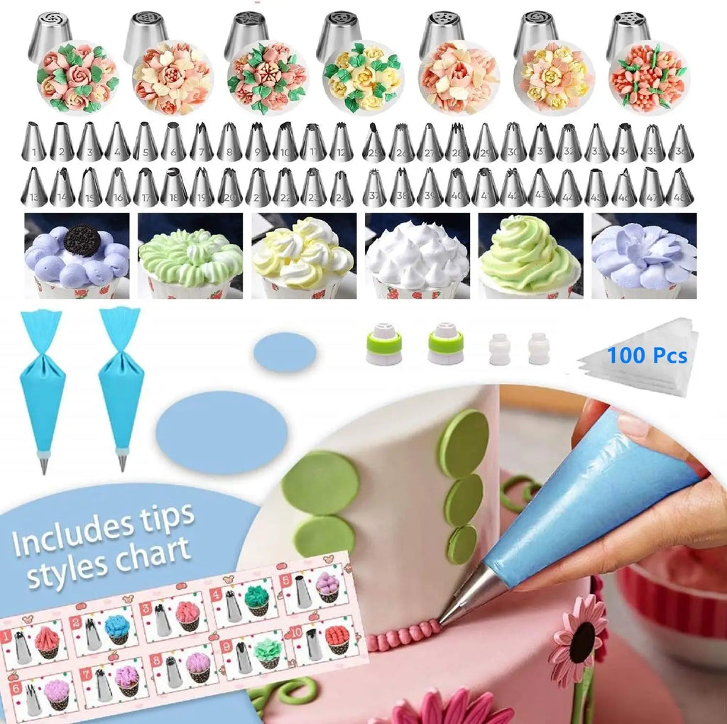 Cake Decorating Supplies Kit Tools Set Baking Accessories with Cake Turntable Pastry Piping Bag, Piping Icing Tips for Beginners
