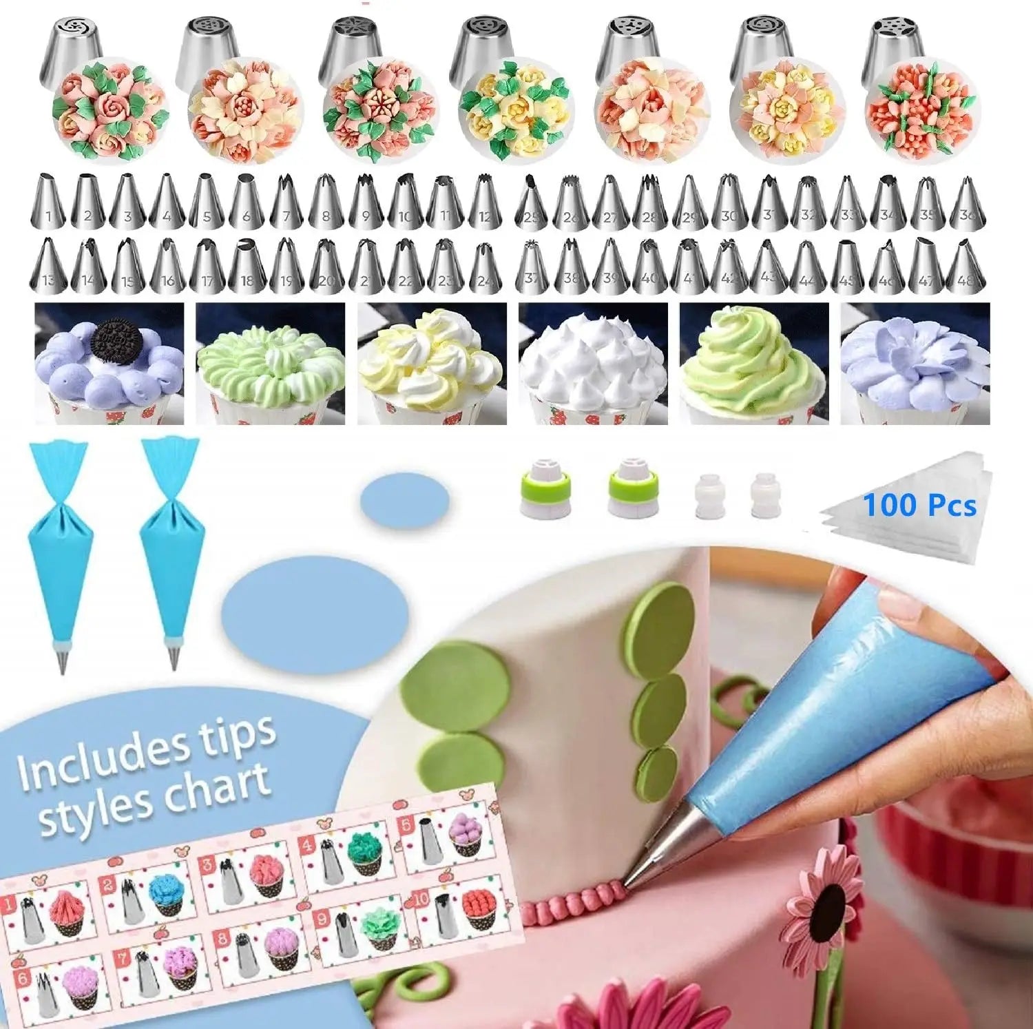 Cake Decorating Supplies Kit Tools Set Baking Accessories with Cake Turntable Pastry Piping Bag, Piping Icing Tips for Beginners