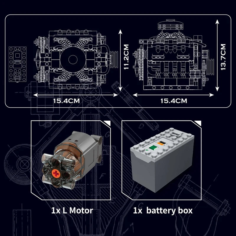 V8 Engine Building Block Assembly Car Motor Brick Set
