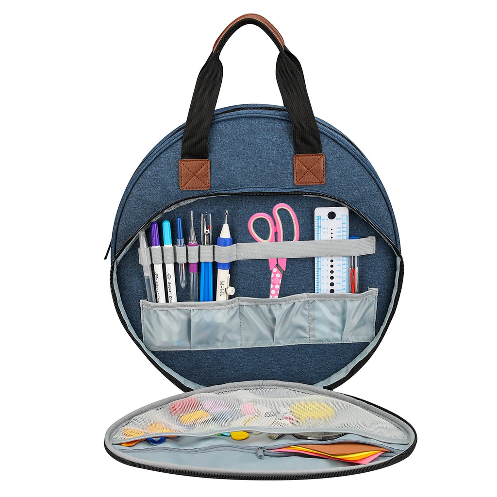 Embroidery Project Bag Embroidery Supplies Storage Carrying Tote Case with Multiple Pockets for Floss Hoops Thread Stitch Tools