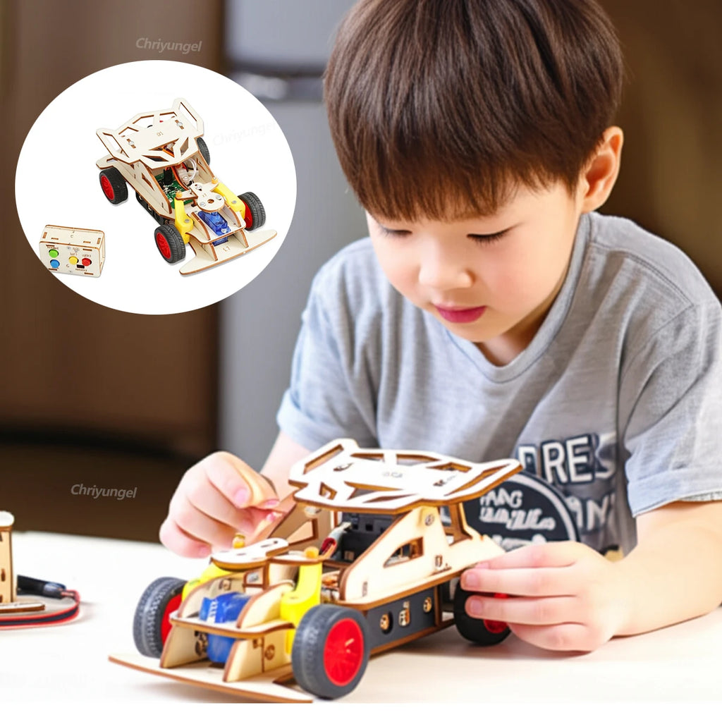 DIY Wooden Remote Control Car Mini Four-Wheel Drive Racing Car Science Experiment Kits