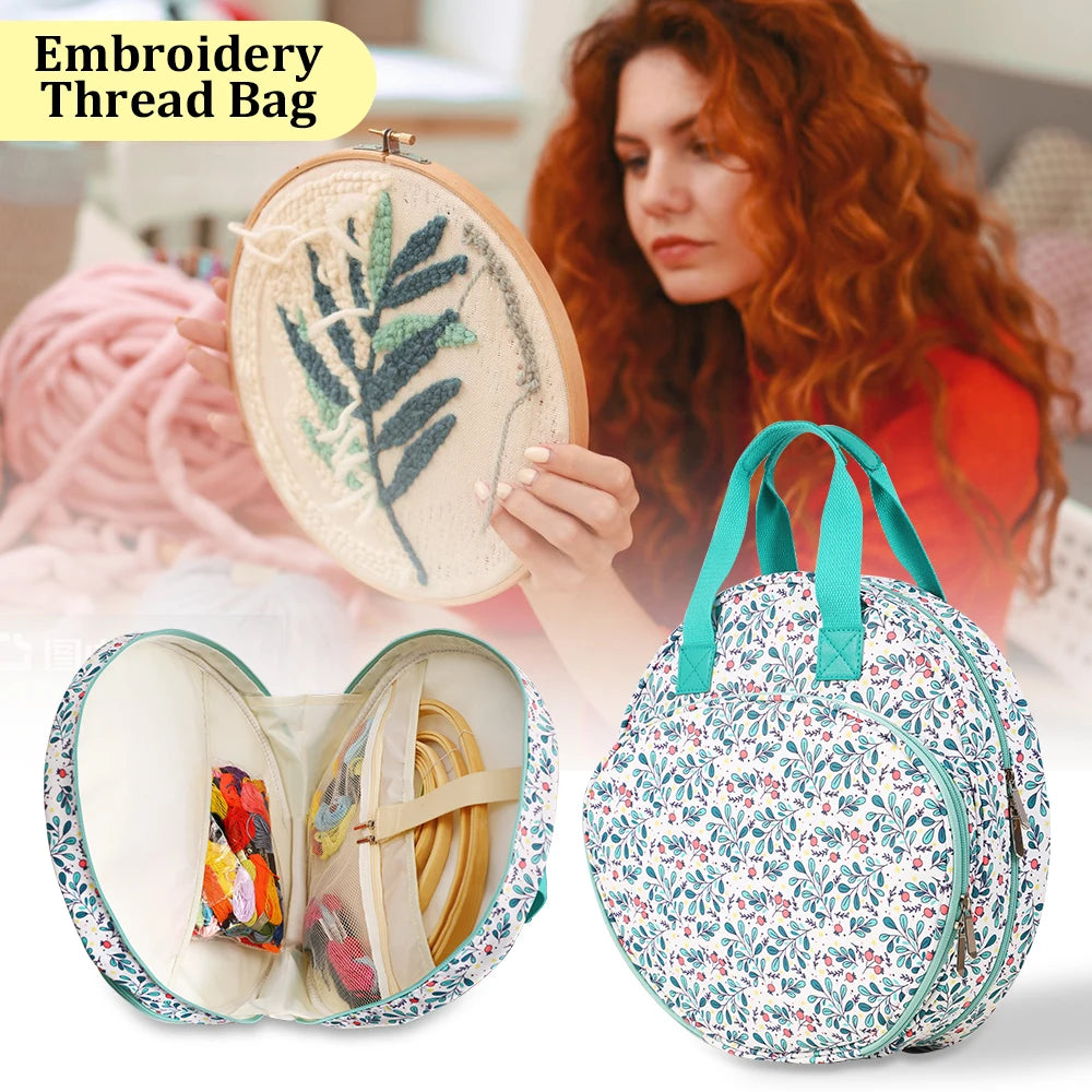 Embroidery Project Bag Embroidery Supplies Storage Carrying Tote Case with Multiple Pockets for Floss Hoops Thread Stitch Tools