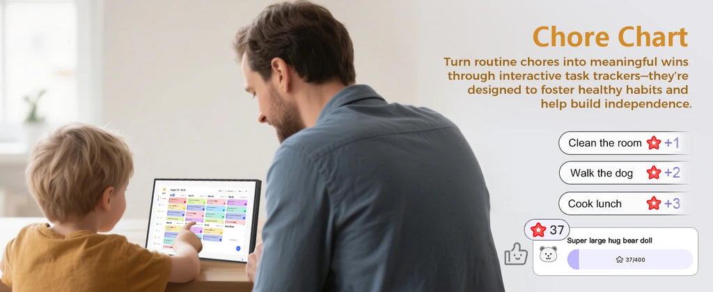 10.1 inch Digital Calendar & Chore Chart,Smart Touchscreen Interactive Display for Family Schedules, Wall & Desk Mountable