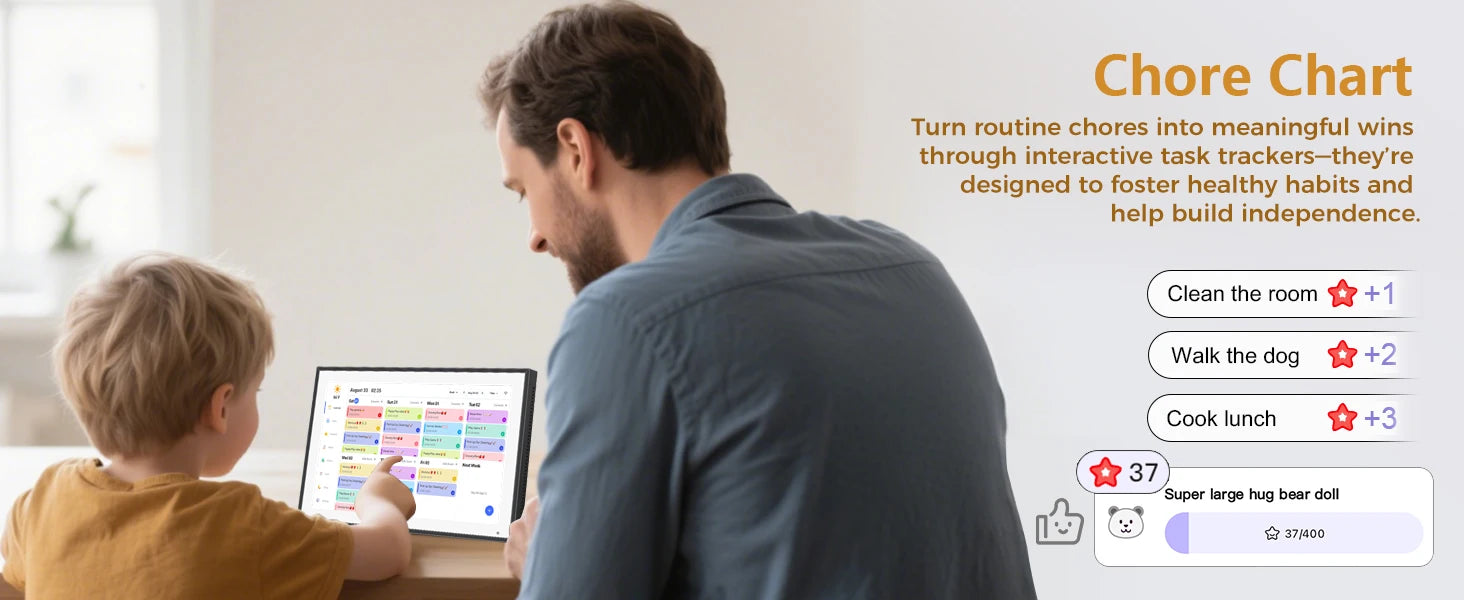 10.1 inch Digital Calendar & Chore Chart,Smart Touchscreen Interactive Display for Family Schedules, Wall & Desk Mountable