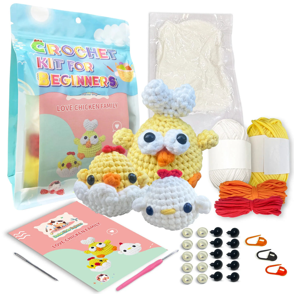 Chicken Crochet Kit Cute Animals DIY Amigurumi Starter Set with Step-by-Step Video Book Tutorial Easy Knitting Project