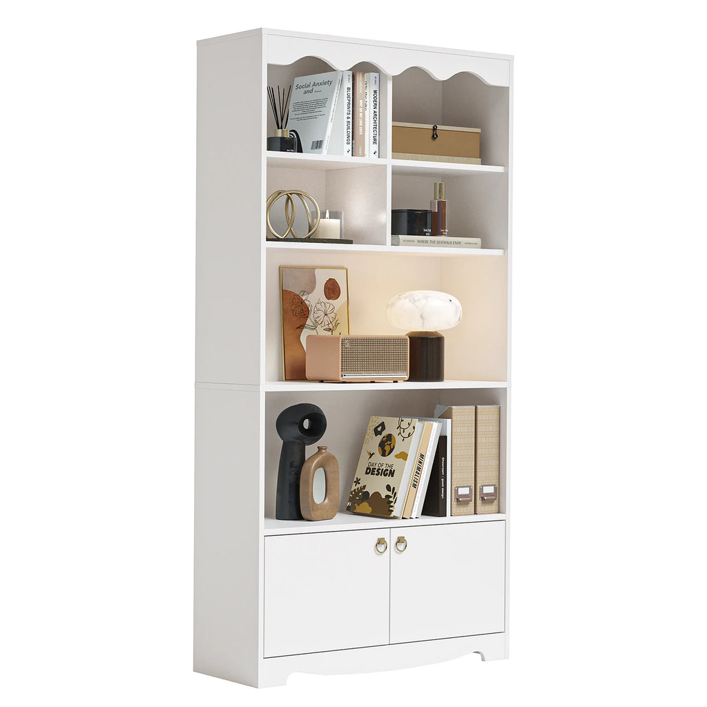 63 Inch Tall Bookcase with 6 Cubes and 2 Doors