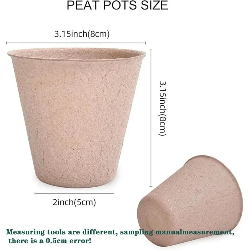 3.15 Inch Biodegradable Peat Seedling Pots for Succulent Propagation Flower Germination Durable Plant Seed Trays Outdoor Use