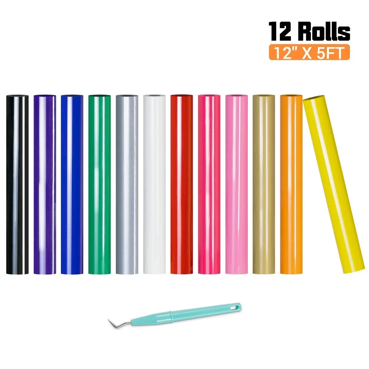 HTVRONT 12 Pack 12inX5ft Multi Colors Heat Transfer Vinyl Roll