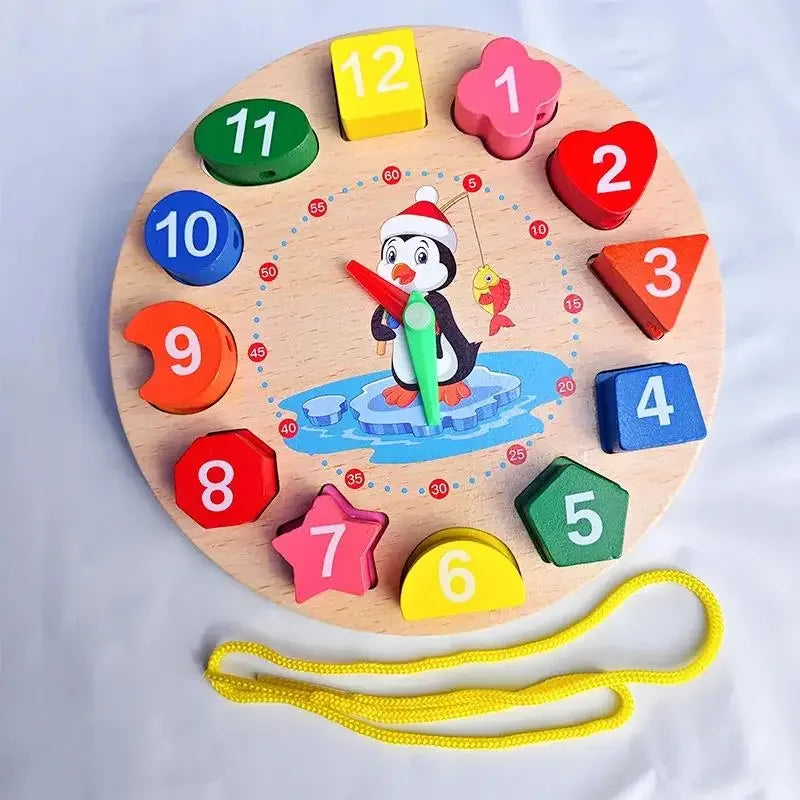 Wooden Number Blocks Puzzle Clock Montessori Education