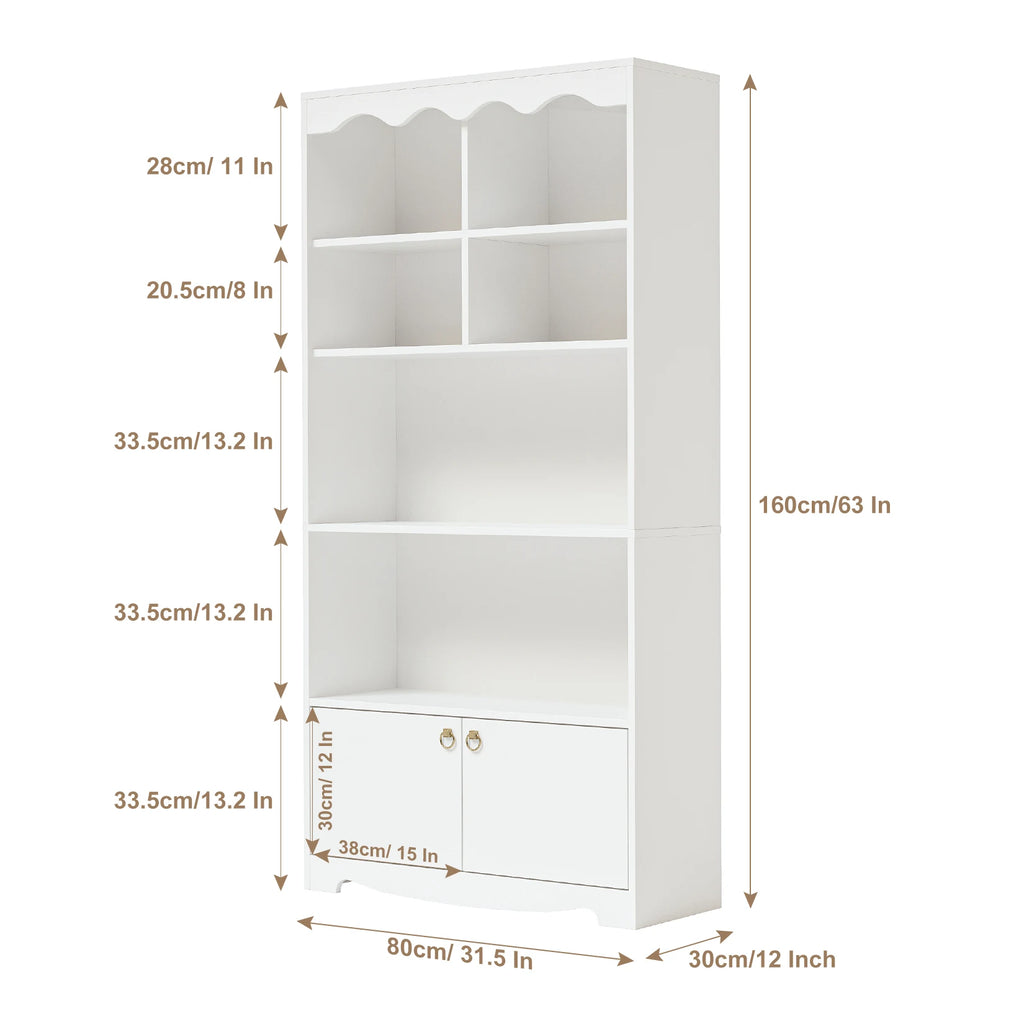 63 Inch Tall Bookcase with 6 Cubes and 2 Doors