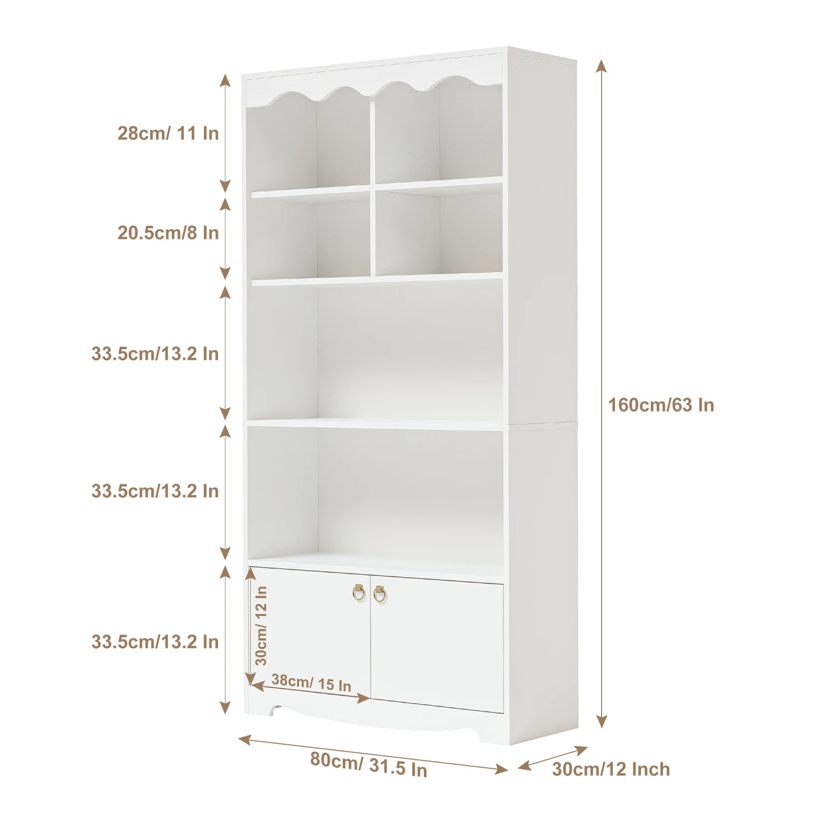 63 Inch Tall Bookcase with 6 Cubes and 2 Doors