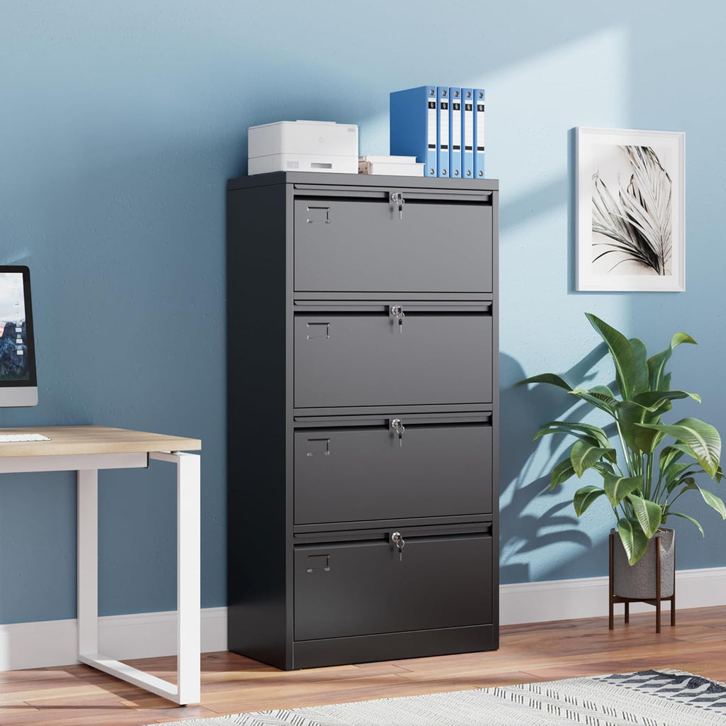 4 Drawer Lateral File Cabinet, Metal Independent Locking Drawers