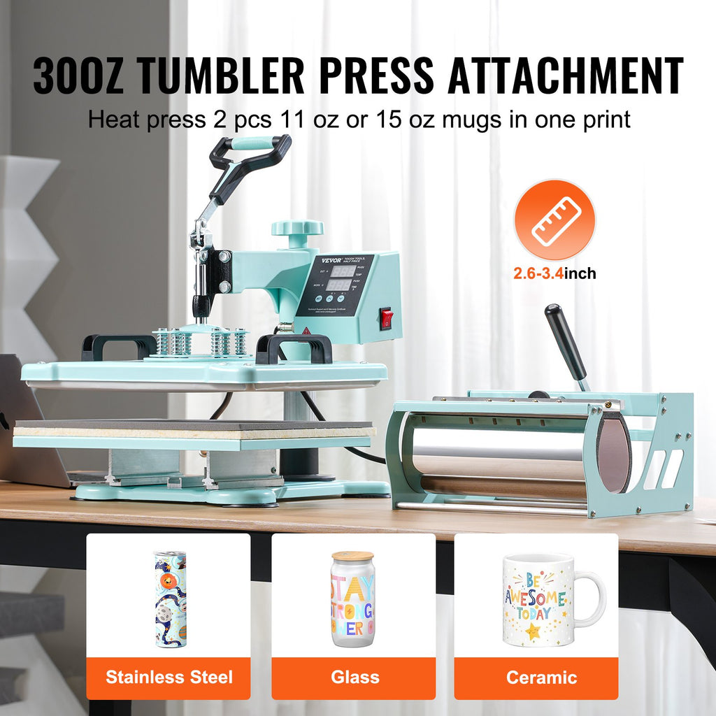 Heat Press Machine 12x15 In 5 In 1 With 30oz Tumbler Press