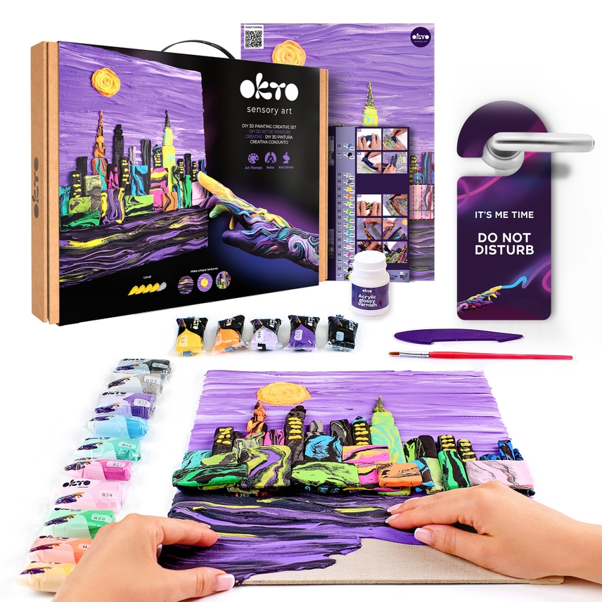 Travel the World with OKTO - Sculpt the New York City Skyline with OKTO Sensory Art 3D Clay Painting 16.x12 Inches
