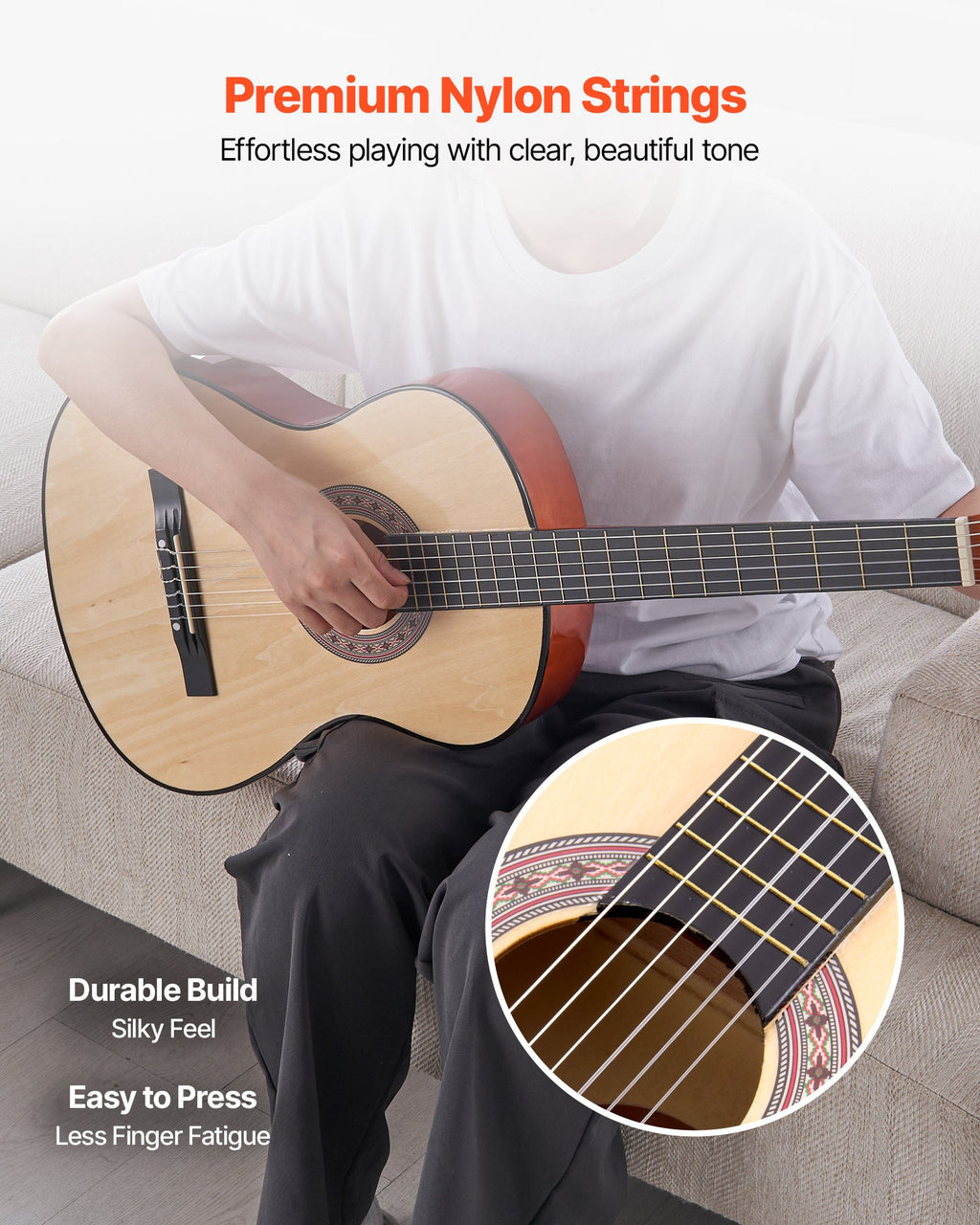 Classical Guitar, 38 Inch, Wood Classical Guitar Starter Kit For Beginners, With Nylon Strings, Gig Bag, Strap, Tuner, Extra Strings, Pick, Capo, Basswood, For Teenagers Adults Students, Natural