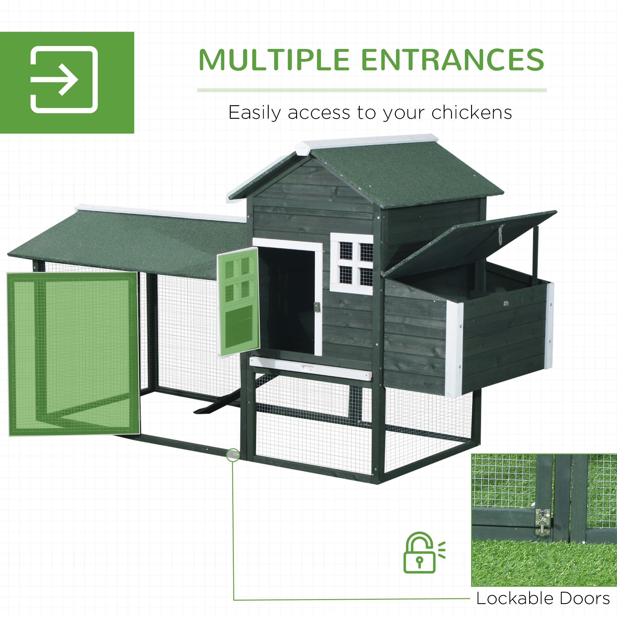 84" Wooden Chicken Coop, Green