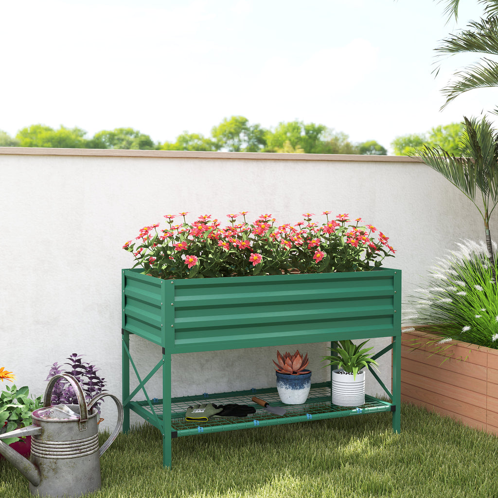Galvanized Raised Garden Bed, Metal Planter Box with Legs, Storage Shelf and Bed Liner, Green