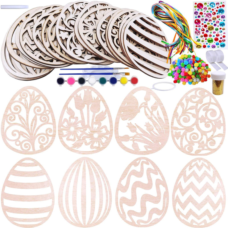 32 Sets Wooden Egg Ornaments Decorations DIY