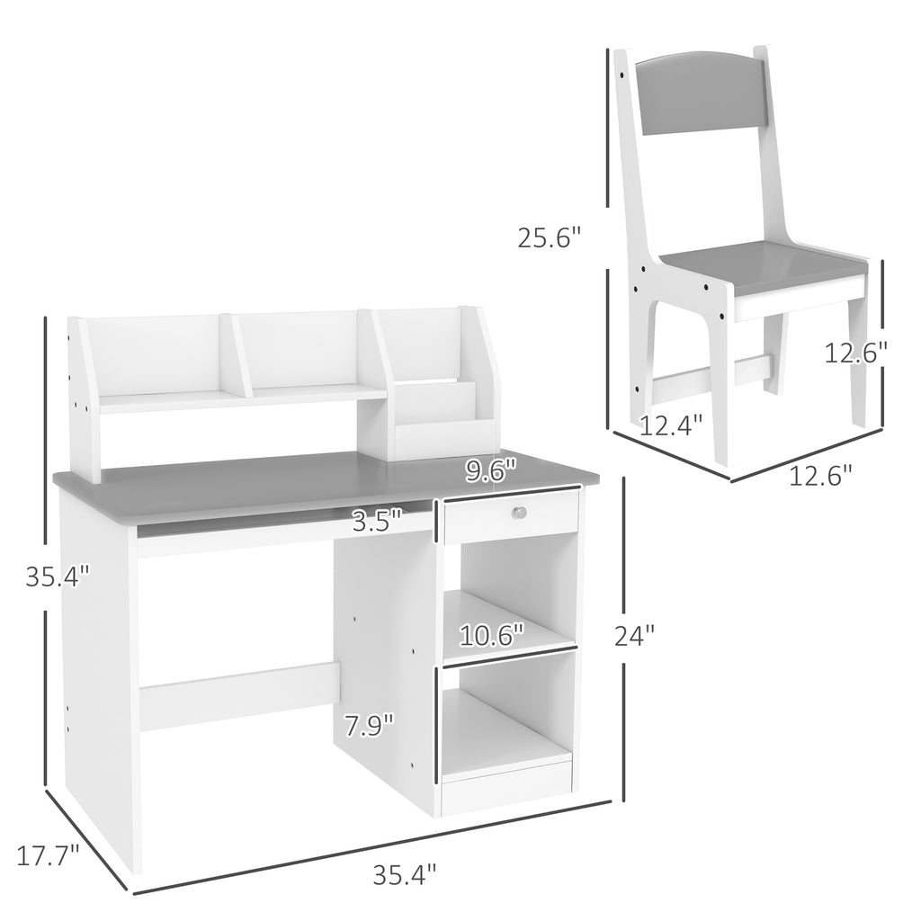 Kids Desk And Chair Set With Storage, Children 5-8 Years Old, Gray