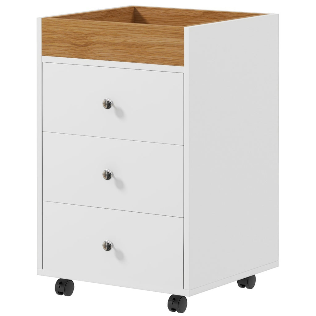 3 Drawer File Cabinet on Wheels Mobile Home Office Storage Cabinet with Top Tray Under Desk Printer Stand, White