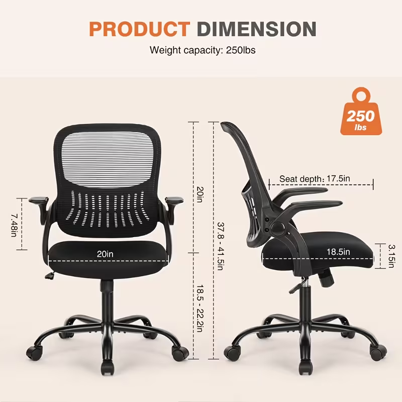 Ergonomic Office Desk Chair with Lumbar Support Fixed or Flip-up Armrest | Gray