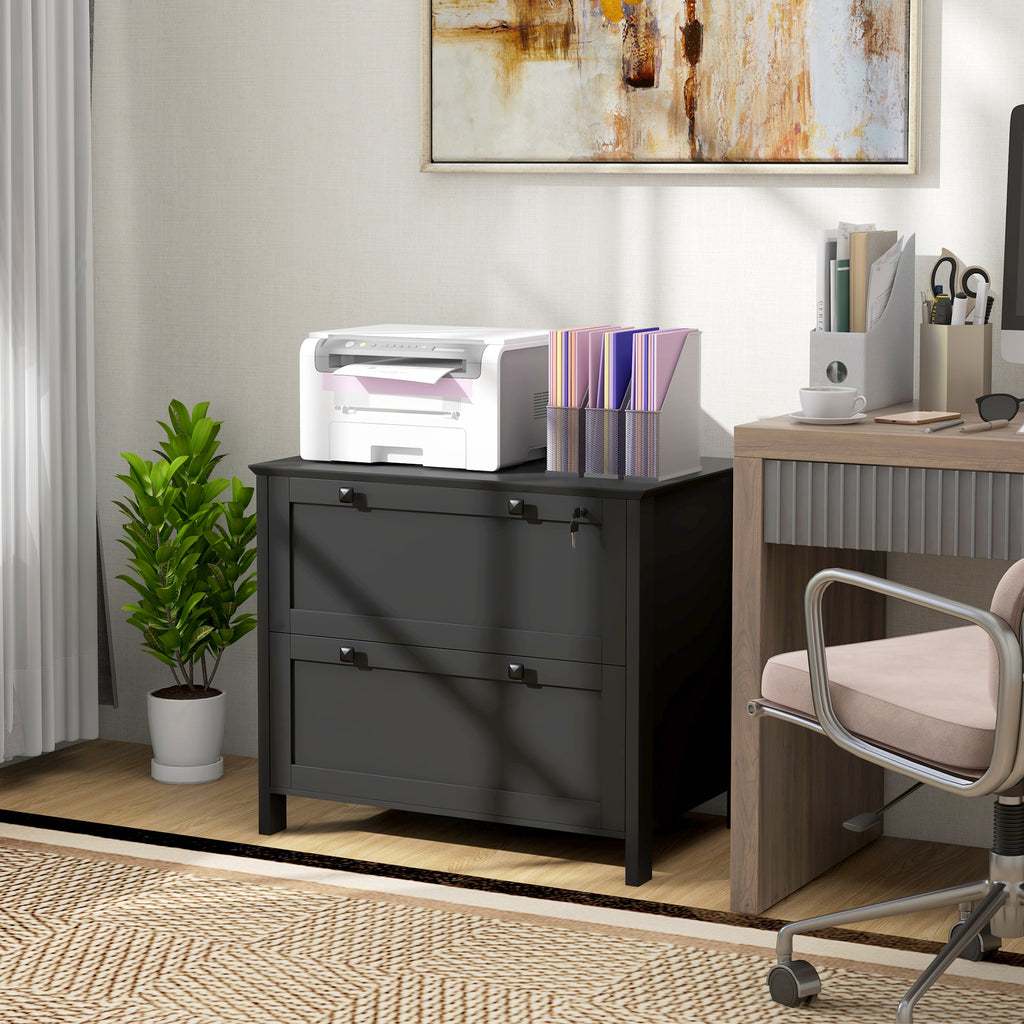 Lateral File Cabinet, 2 Drawer Filing Cabinet, Black