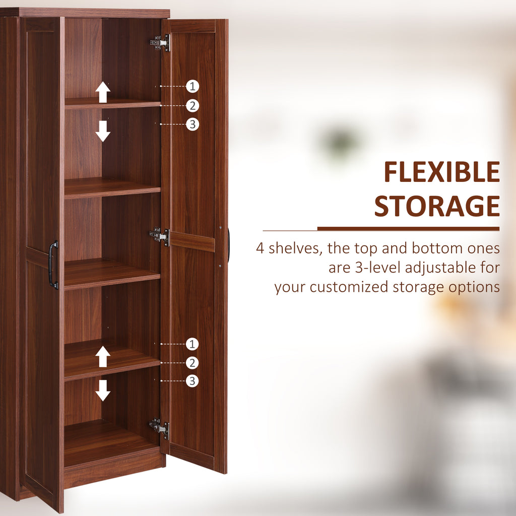 63" 2-Door Freestanding Storage Cabinet With 5-tier Shelving And 2 Adjustable Shelves, Brown