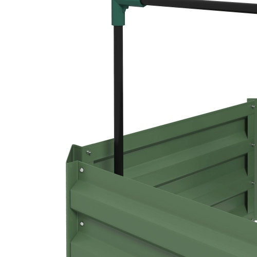 Outsunny Galvanized Raised Garden Bed, 24 X 24 X 11.75 Outdoor Planter Box With Trellis Tomato Cage And Open Bottom For Climbing Vines, Green