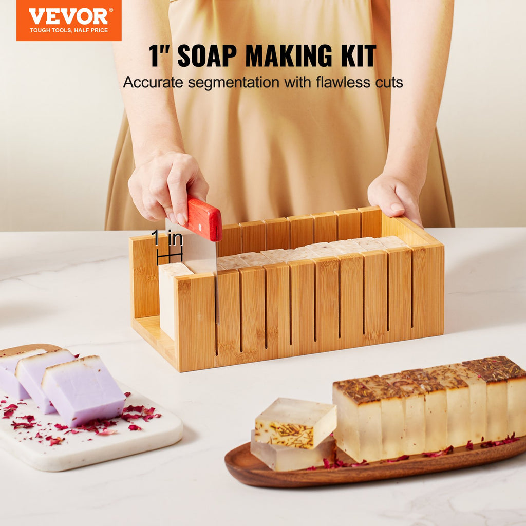 Soap Making Kit, Bamboo Cutting Box And Inner Box With Silicone Mold, Stainless Steel Straight Cutter And Wavy Cutter, 100 Bags And 105 Stickers, Soap Making Supplies DIY Kits