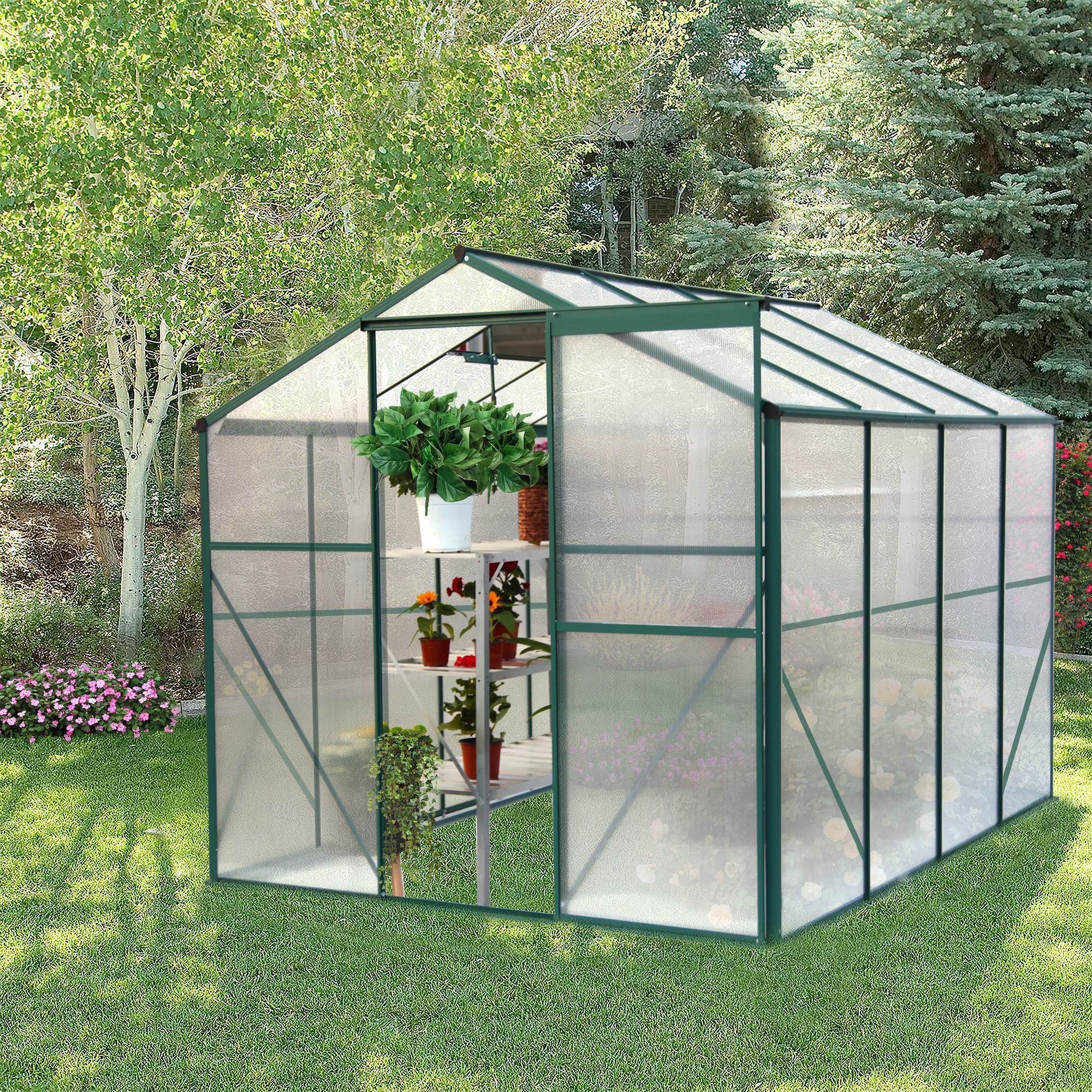 Polycarbonate Greenhouse, 6X8 Ft Greenhouse With Roof Vent