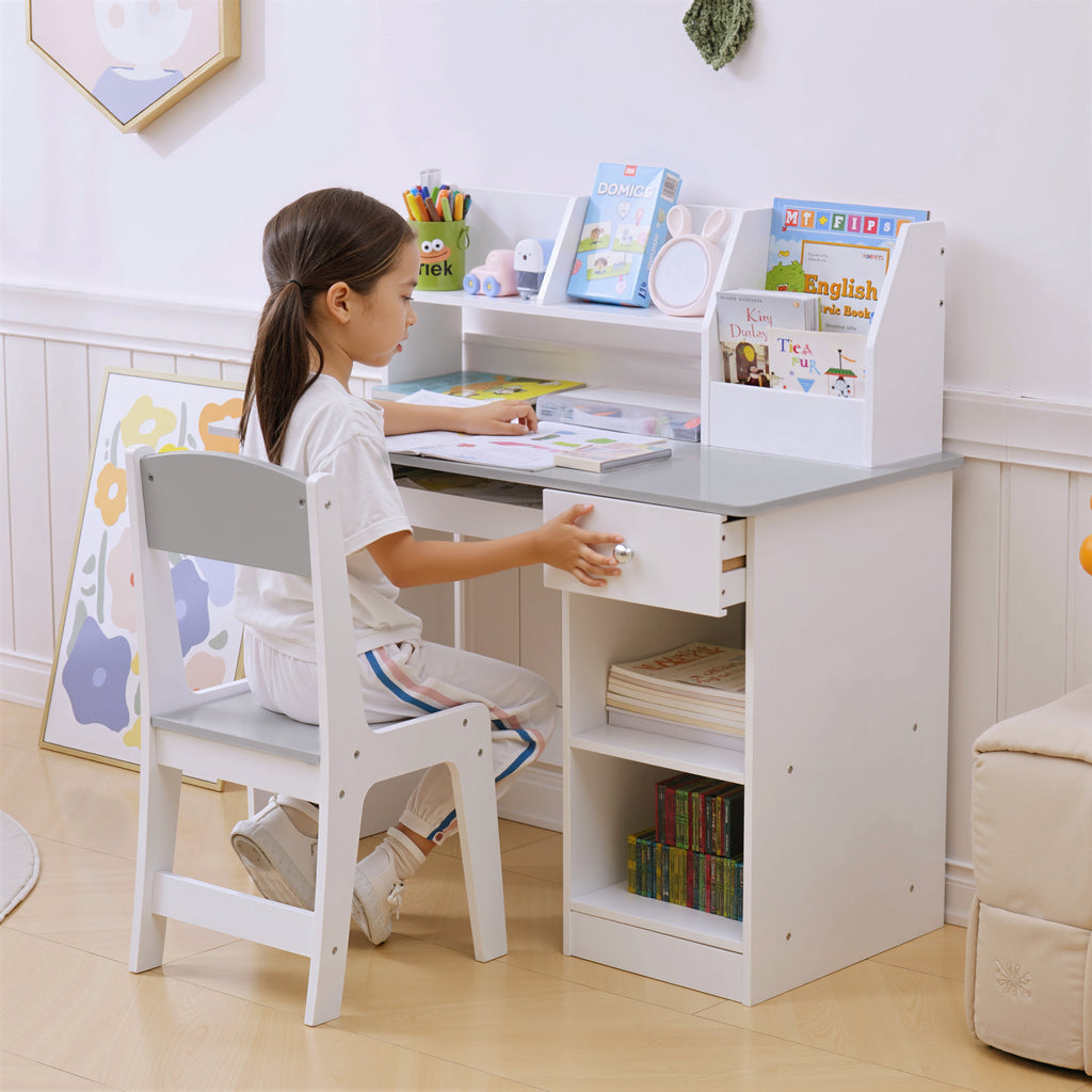 Kids Desk And Chair Set With Storage, Children 5-8 Years Old, Gray