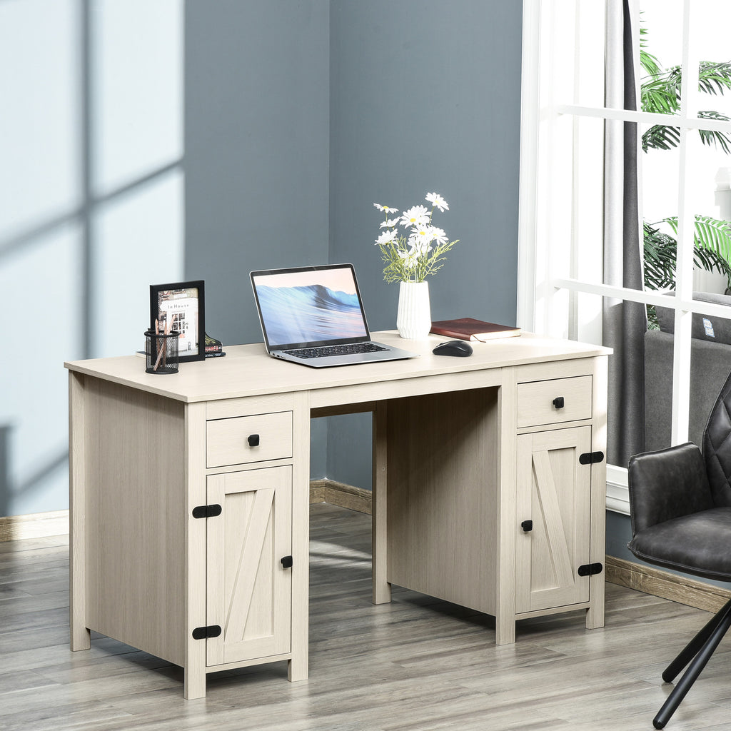 Farmhouse Computer Desk With Storage, Cream White