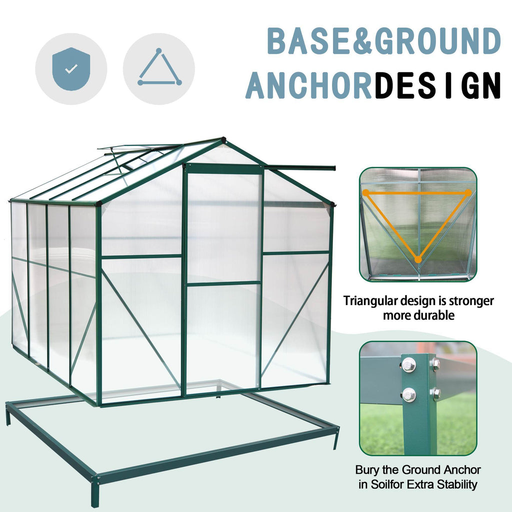 Polycarbonate Greenhouse, 6X8 Ft Greenhouse With Roof Vent