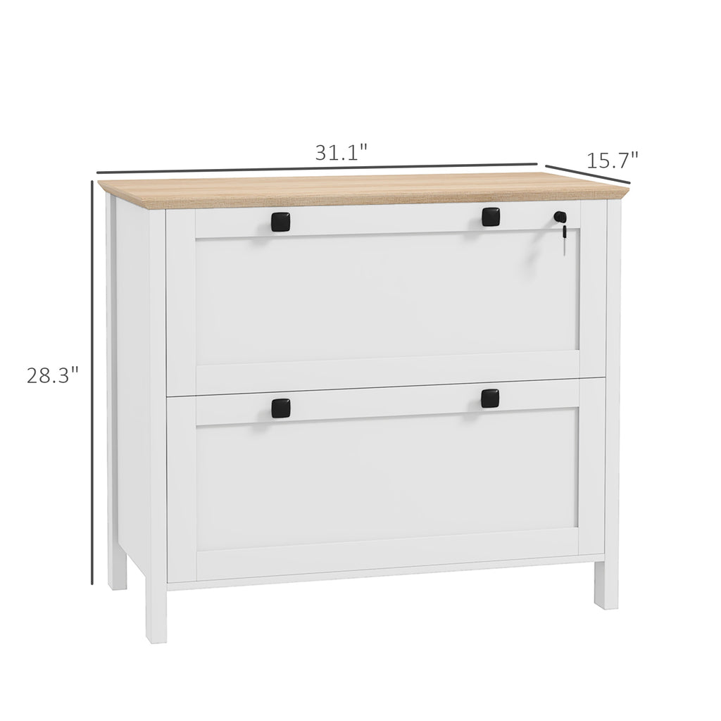 Lateral File Cabinet, 2 Drawer Filing Cabinet, White