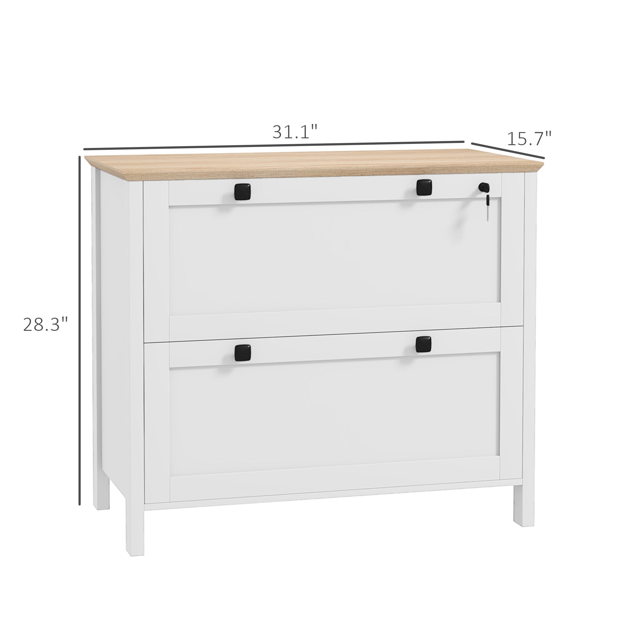 Lateral File Cabinet, 2 Drawer Filing Cabinet, White