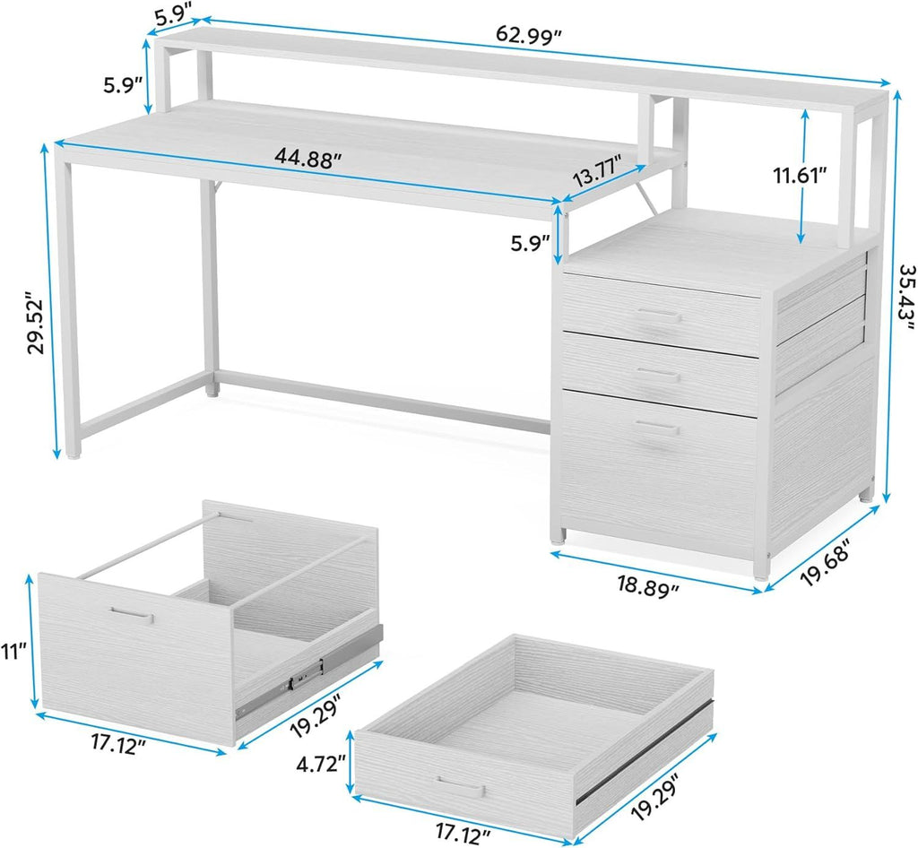 63 Inch Computer Desk With File Drawer Cabinet