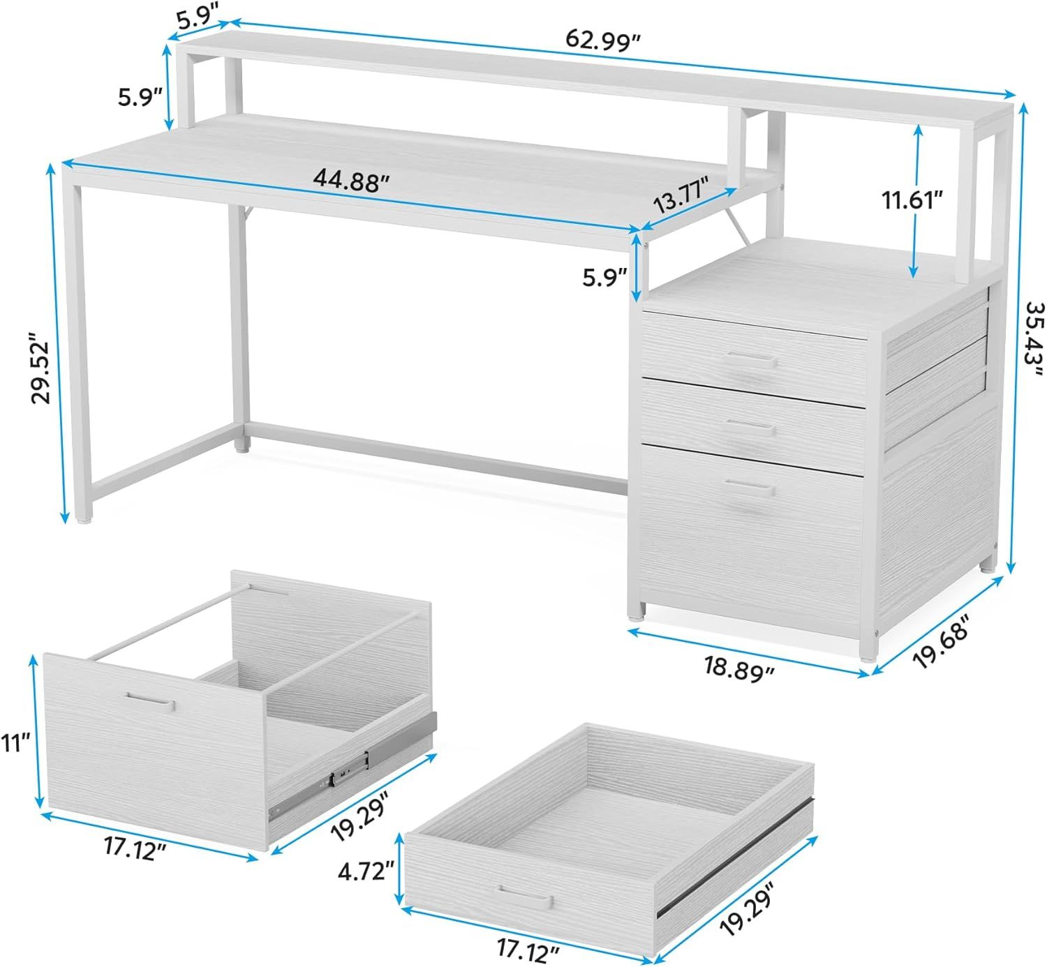 63 Inch Computer Desk With File Drawer Cabinet