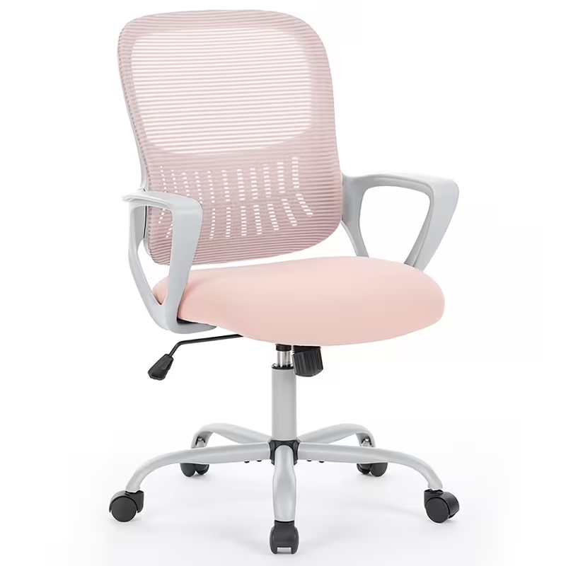 Erognomic Desk Chair with Lumbar Support | Fixed Arms| Pink