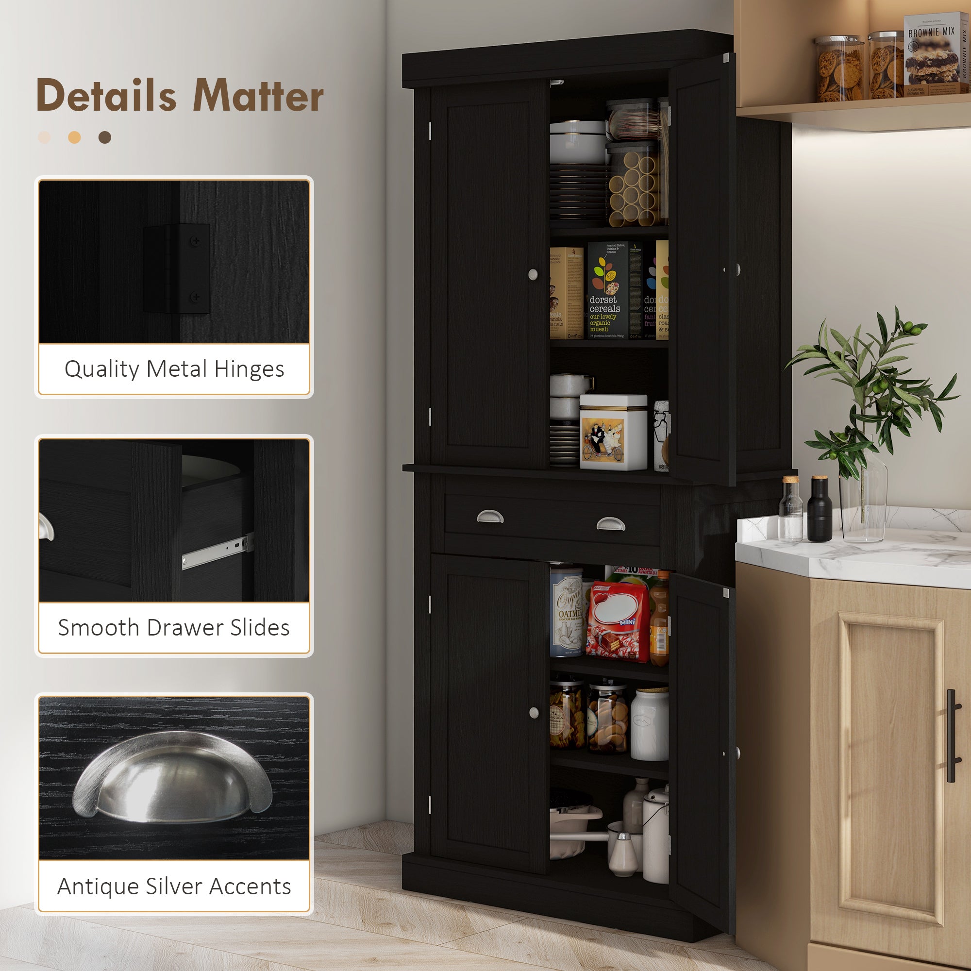 72.5" Storage Cabinet, Black Wood Grain